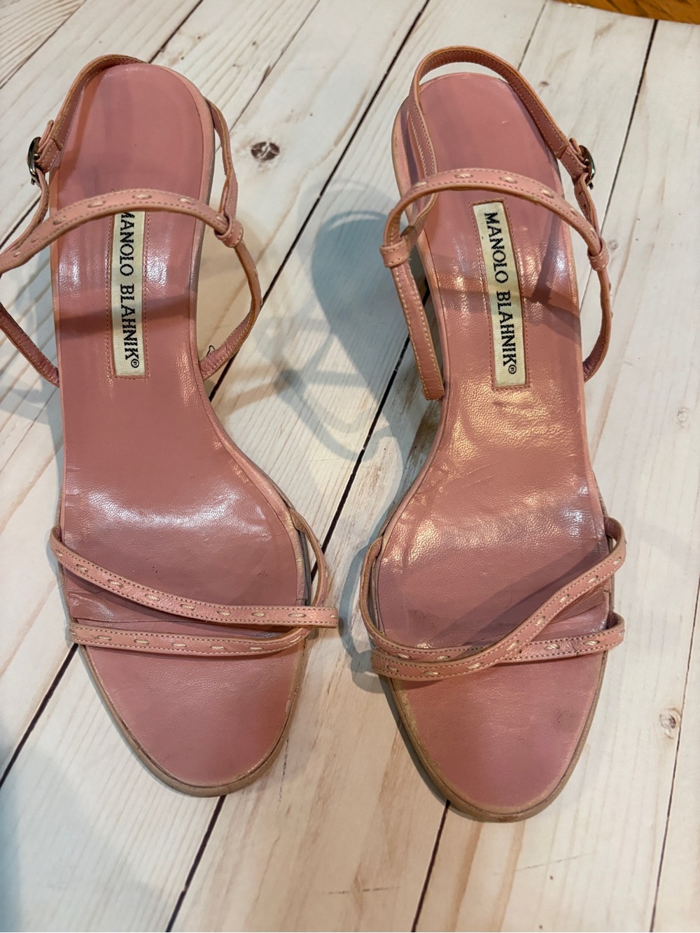 Manolo Blahnik Blush Pink Leather Strappy Stiletto Sandals - Picture 2 of 5